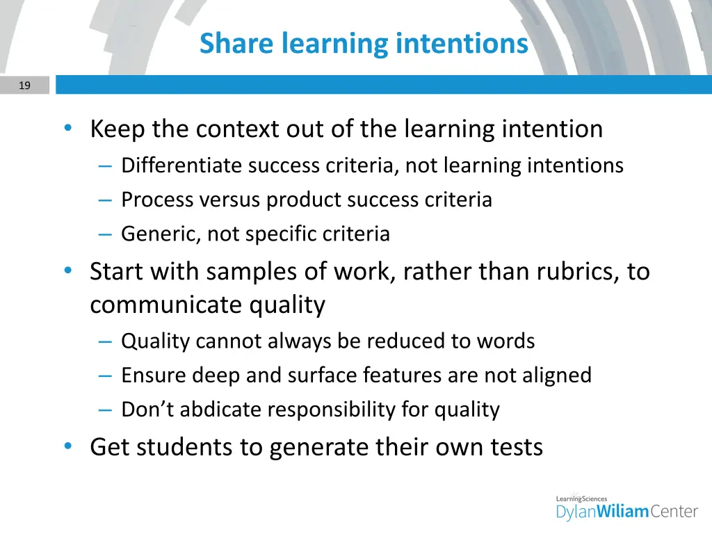 share learning intentions