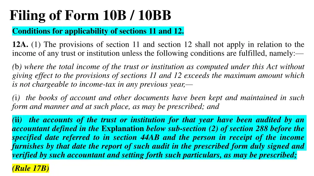 filing of form 10b 10bb conditions