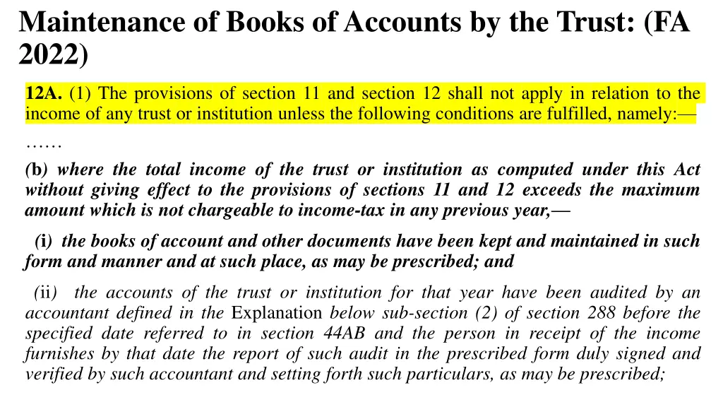 maintenance of books of accounts by the trust