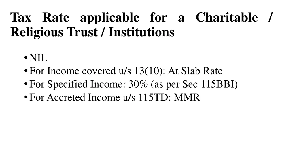 tax rate applicable for a charitable religious