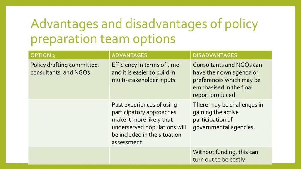 advantages and disadvantages of policy 2