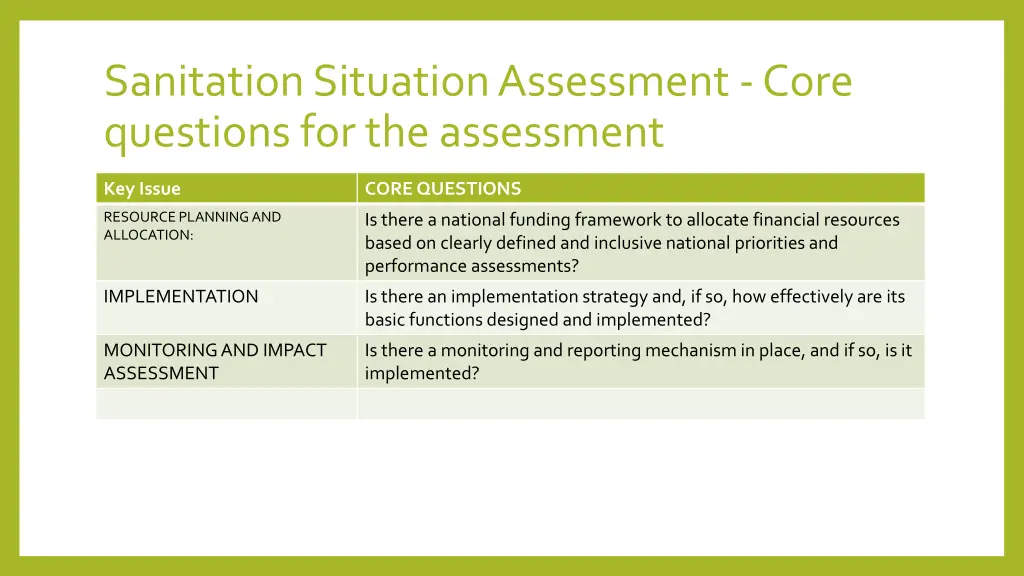 sanitation situation assessment core questions 1