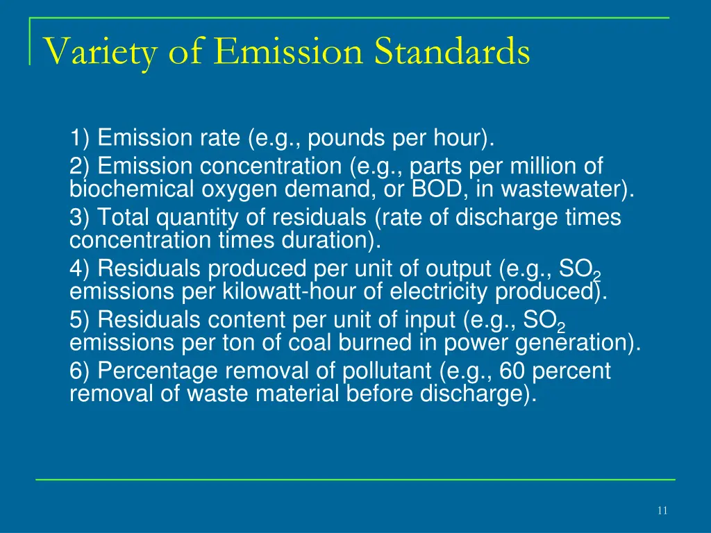 variety of emission standards