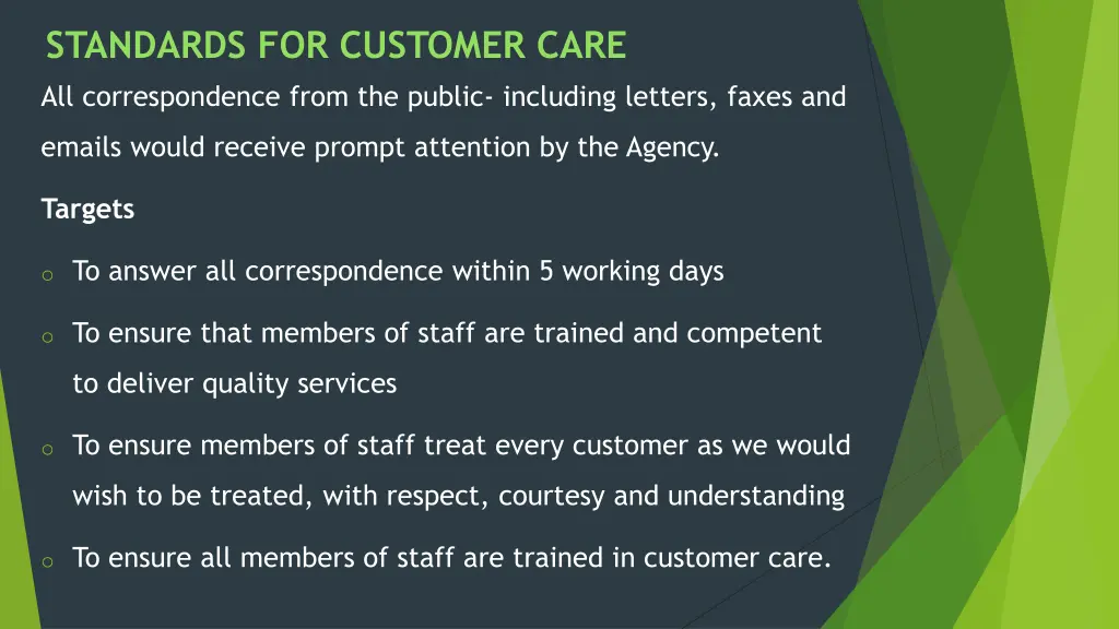 standards for customer care all correspondence