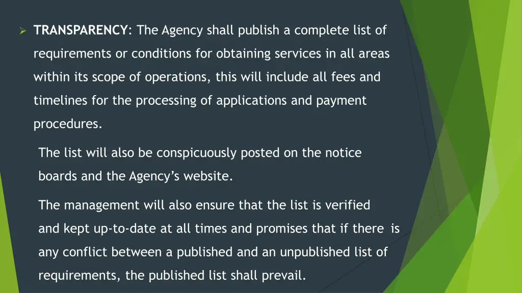 transparency the agency shall publish a complete