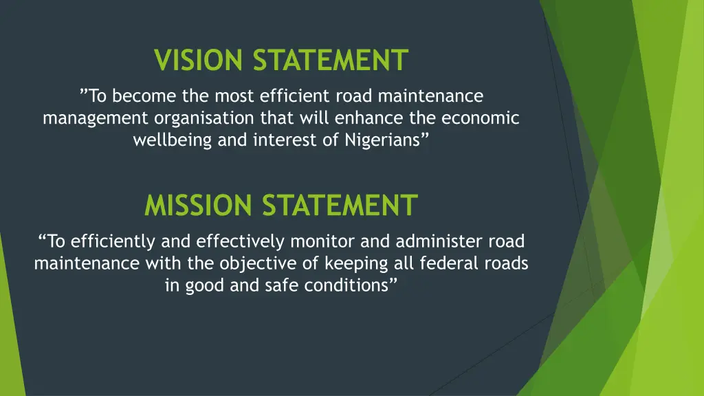 vision statement to become the most efficient