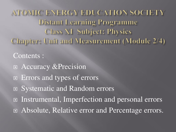 contents accuracy precision errors and types