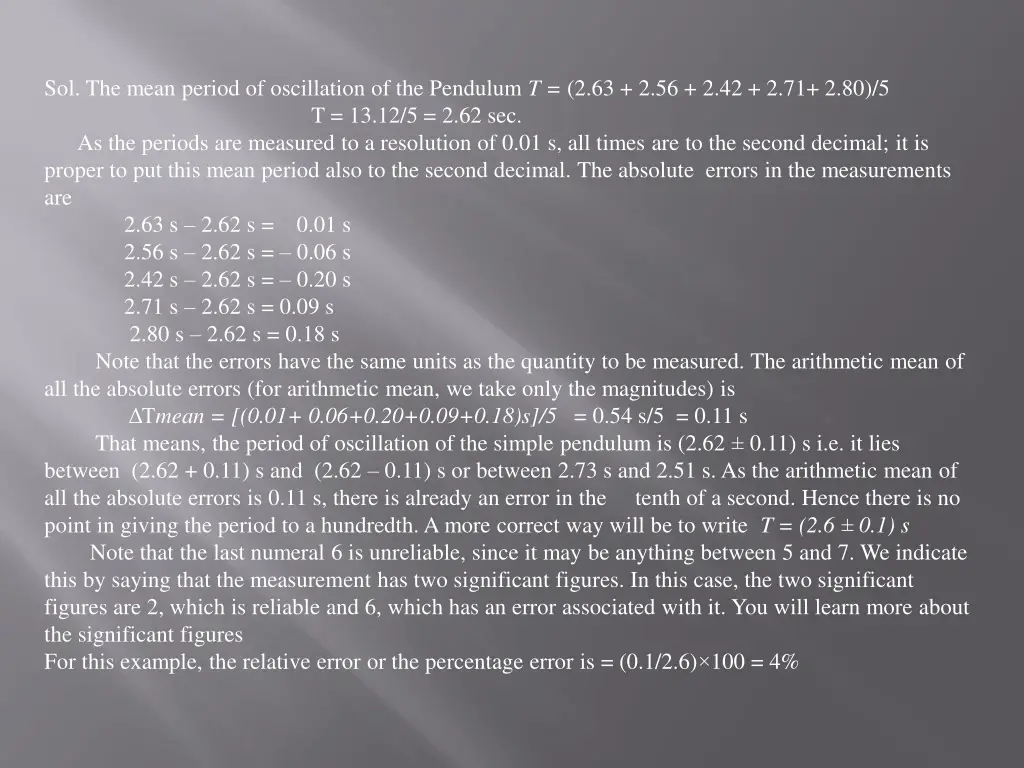 sol the mean period of oscillation