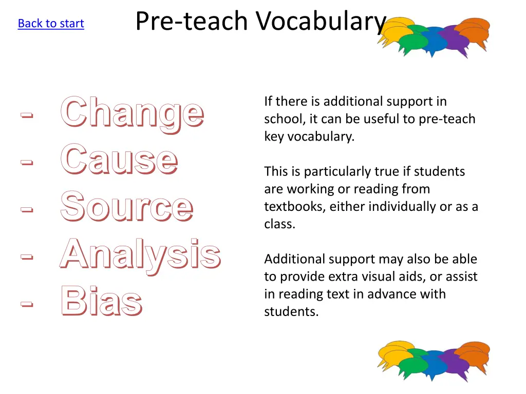 pre teach vocabulary