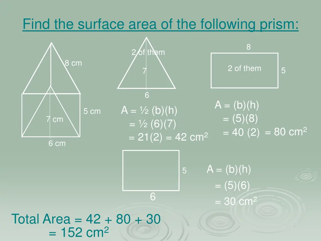 find the surface area of the following prism