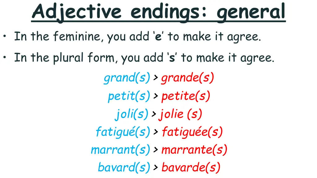 adjective endings general in the feminine