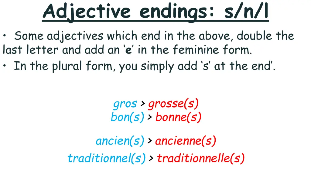 adjective endings s n l some adjectives which