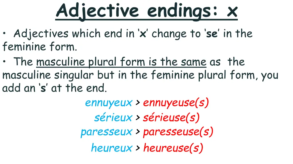 adjective endings x adjectives which