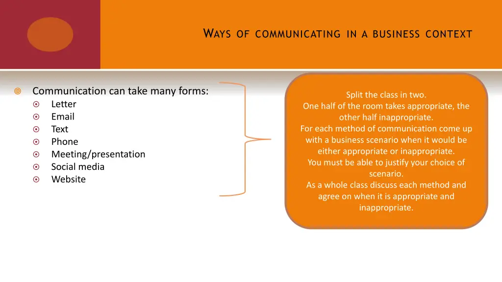 w ays of communicating in a business context