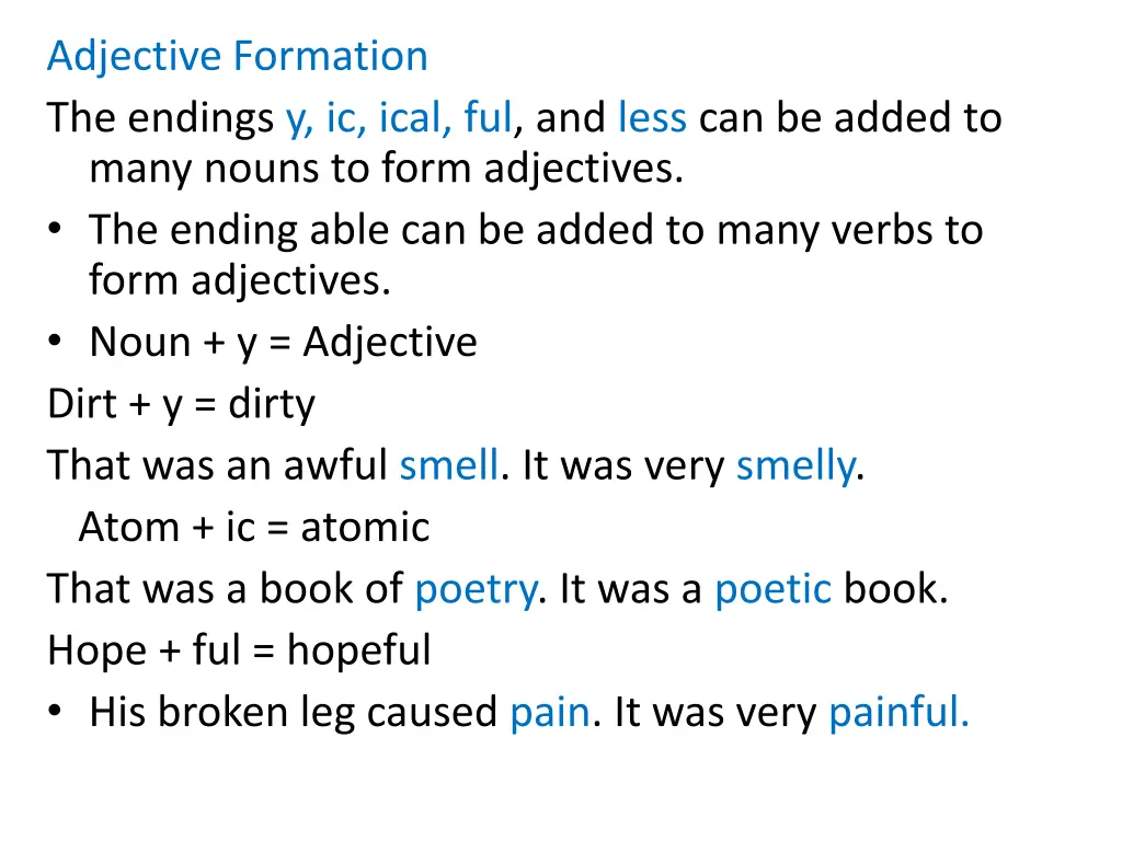 adjective formation the endings y ic ical