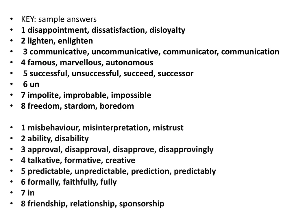 key sample answers 1 disappointment