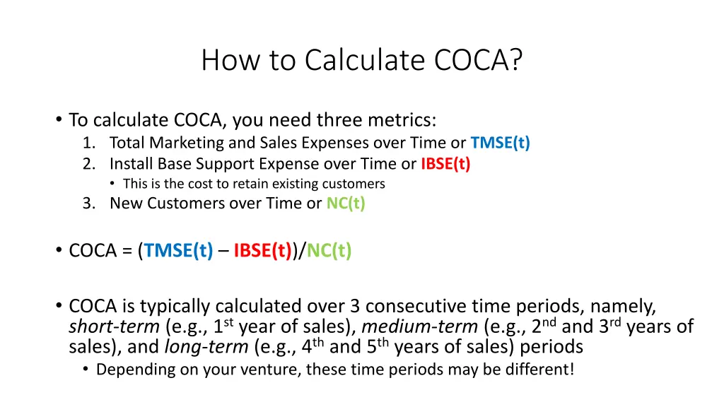 how to calculate coca