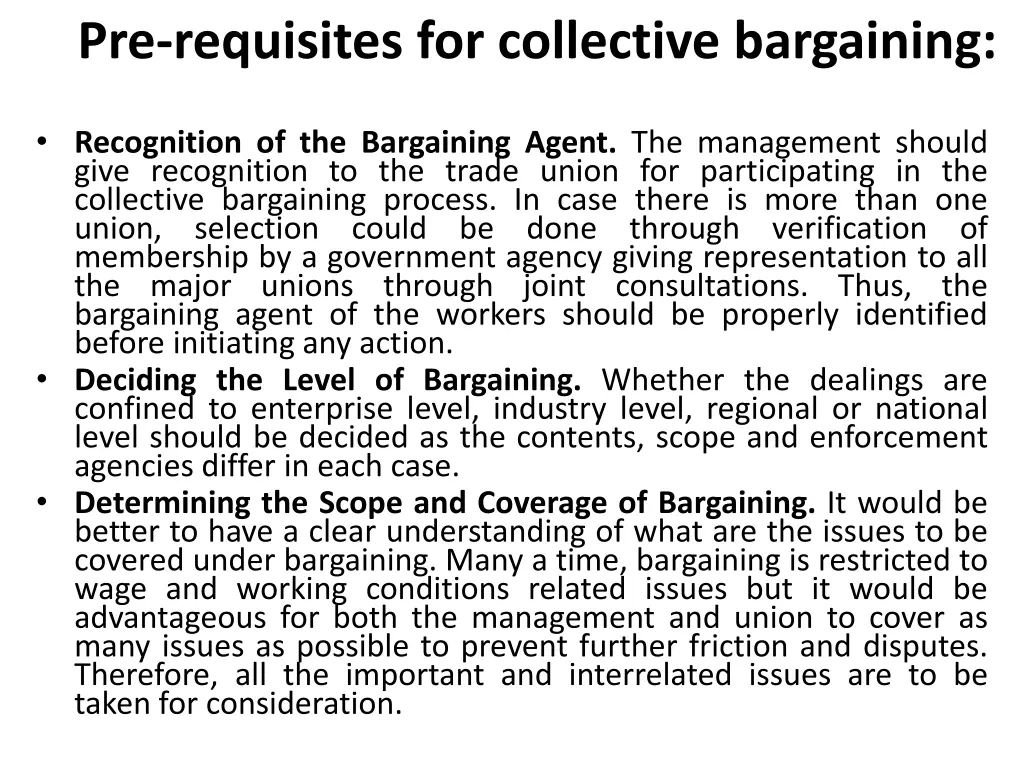 pre requisites for collective bargaining