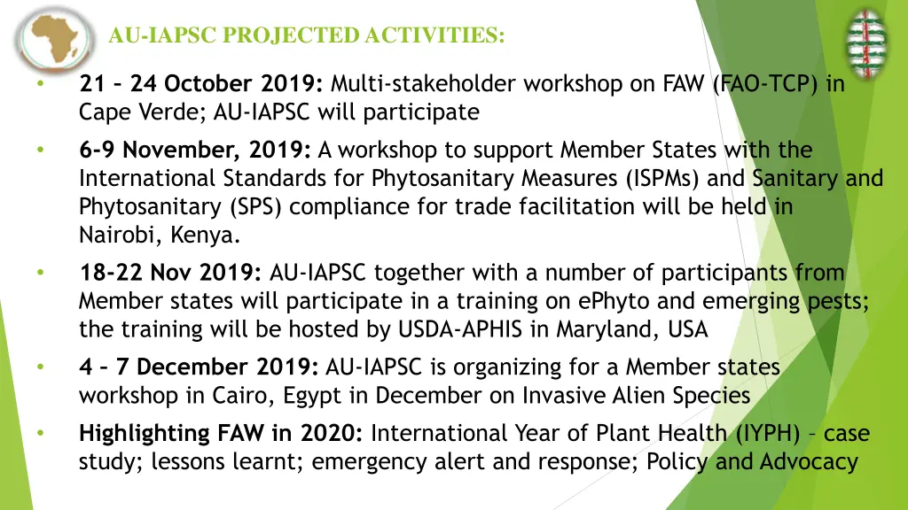 au iapsc projected activities