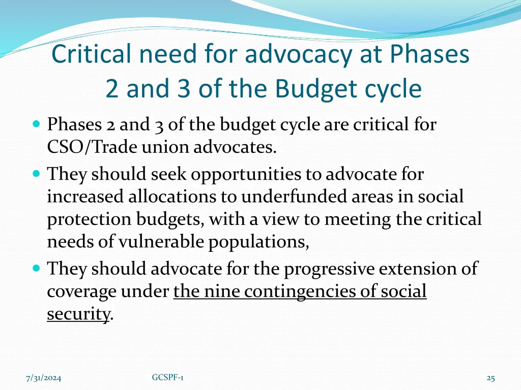 critical need for advocacy at phases