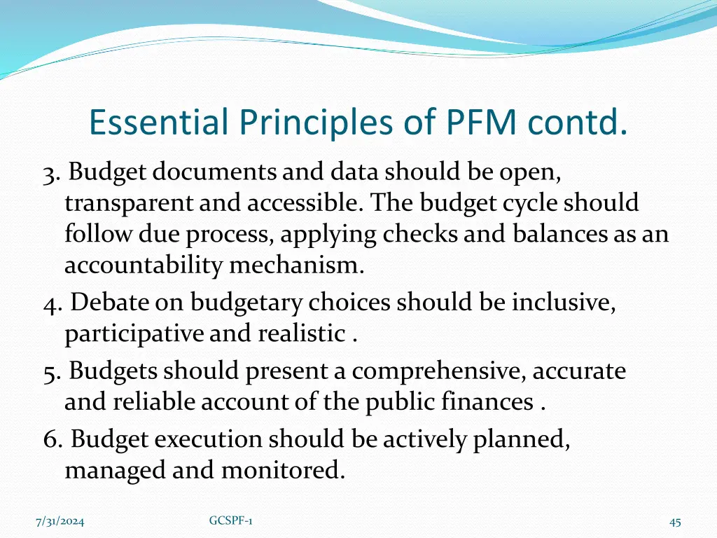 essential principles of pfm contd