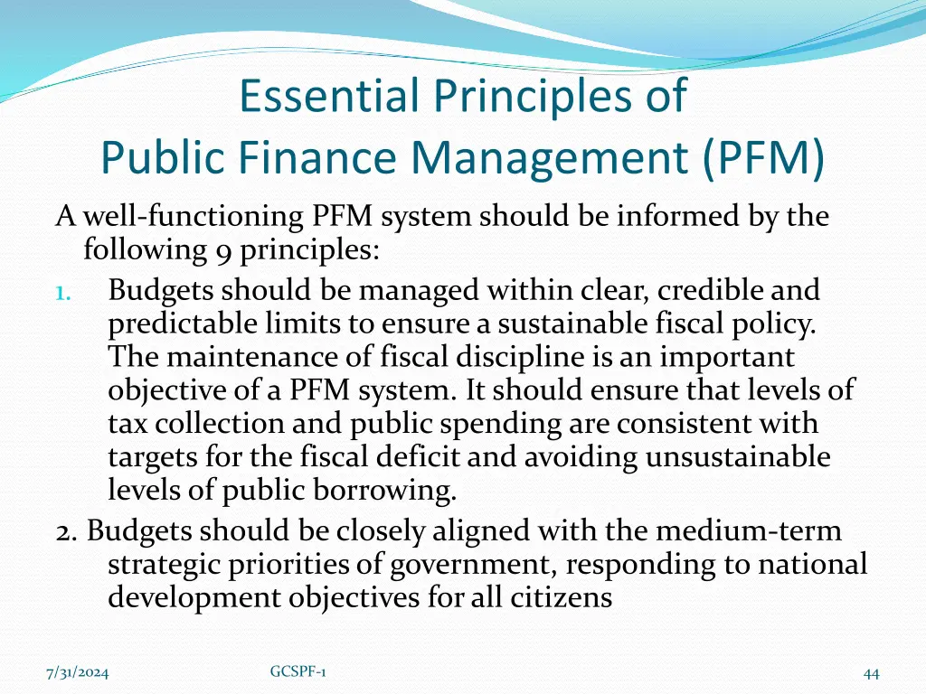 essential principles of public finance management