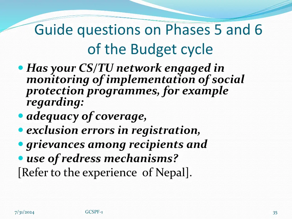 guide questions on phases 5 and 6 of the budget