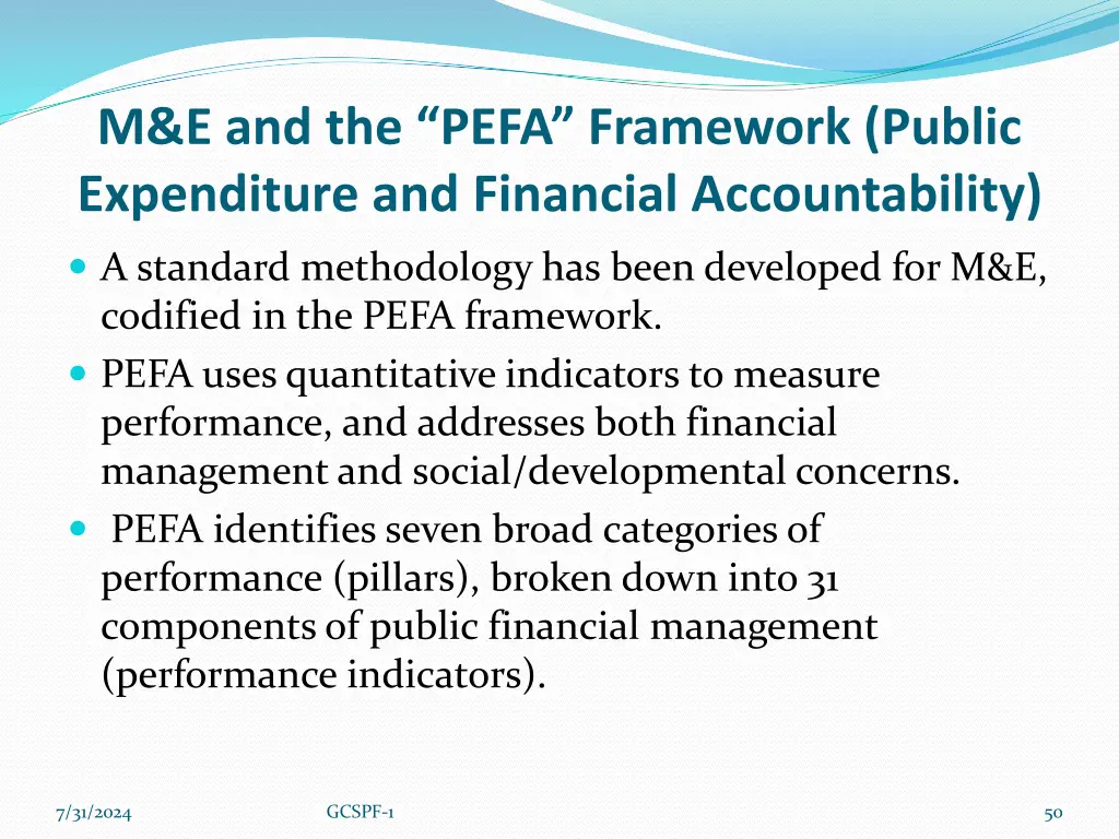 m e and the pefa framework public expenditure