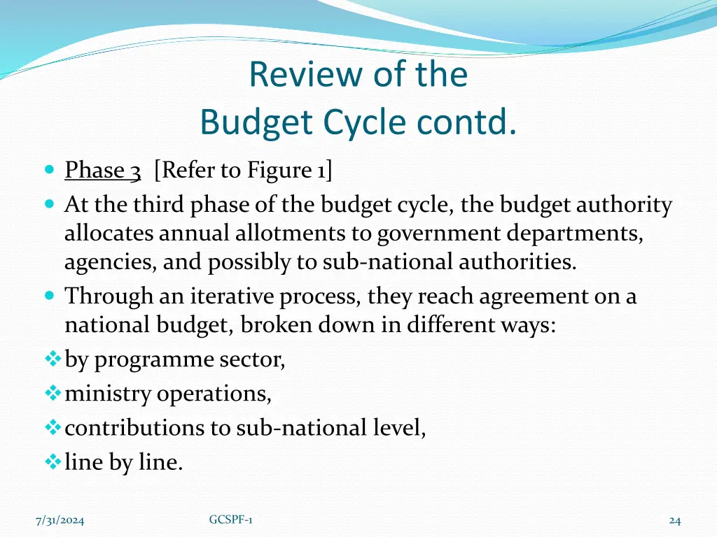 review of the budget cycle contd 1