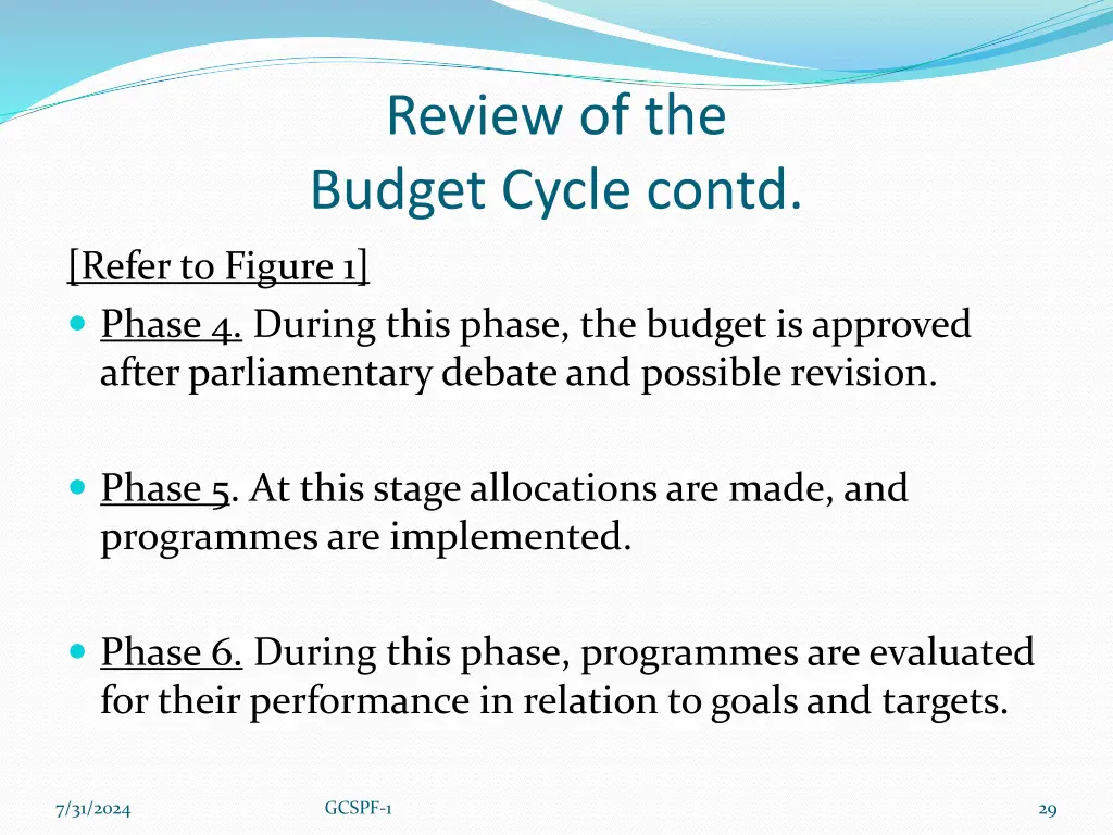 review of the budget cycle contd 2