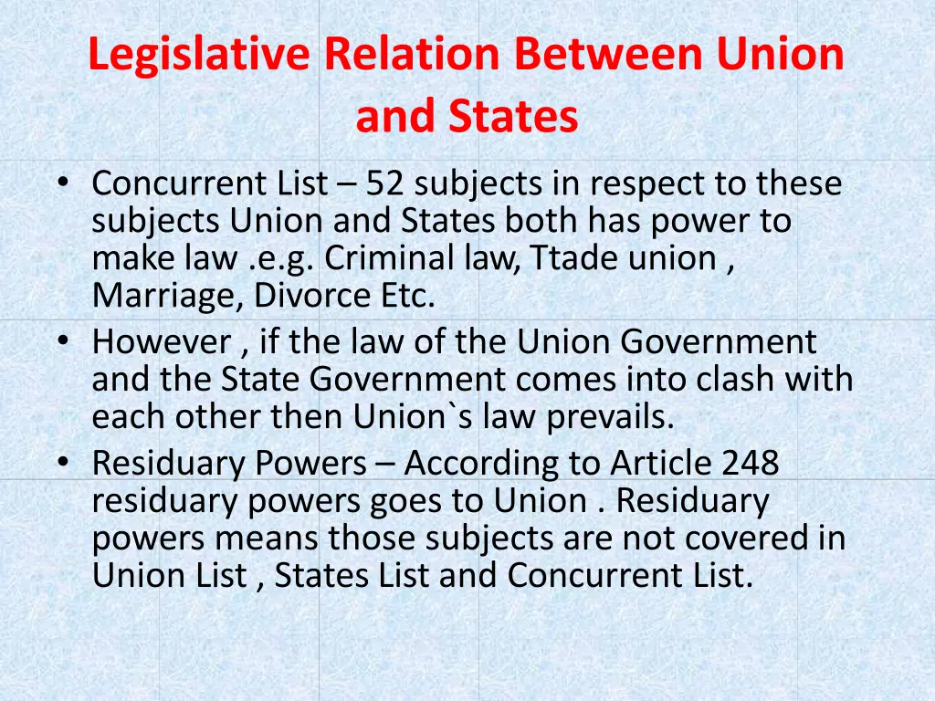 legislative relation between union and states 1