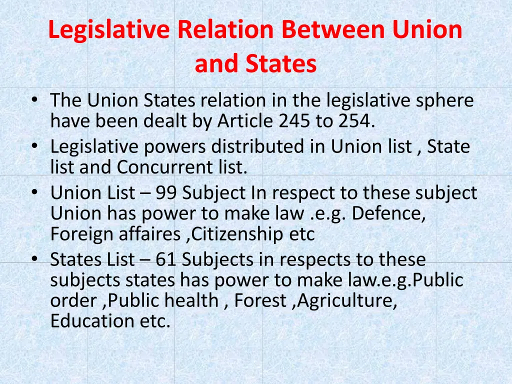 legislative relation between union and states