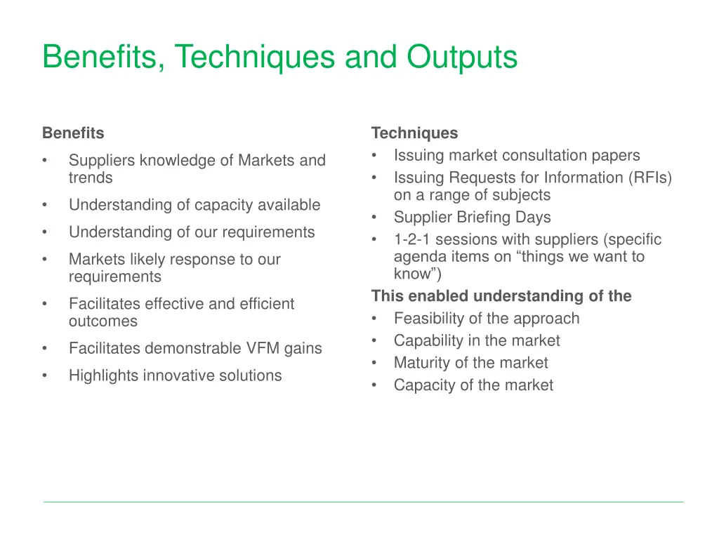 benefits techniques and outputs