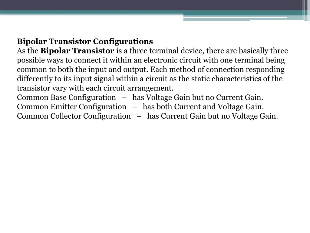 bipolar transistor configurations as the bipolar