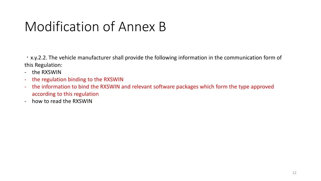 modification of annex b