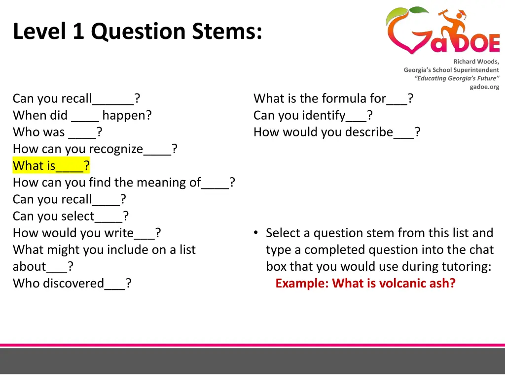 level 1 question stems