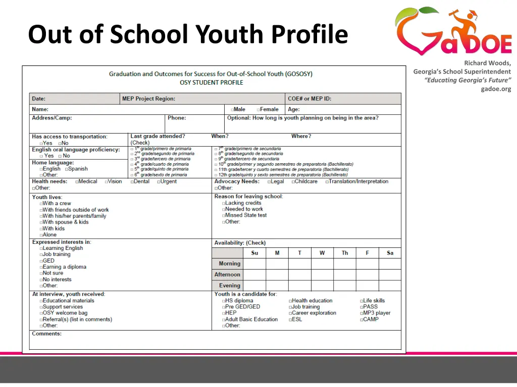 out of school youth profile