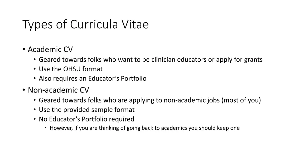 types of curricula vitae