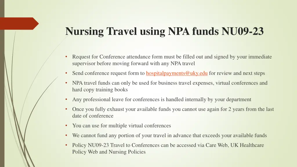 nursing travel using npa funds nu09 23