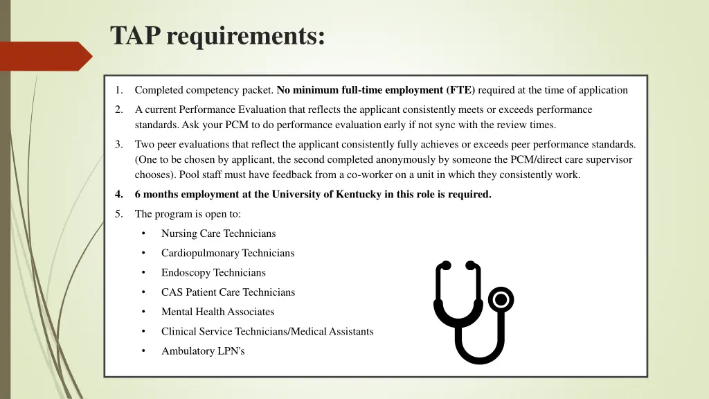 tap requirements