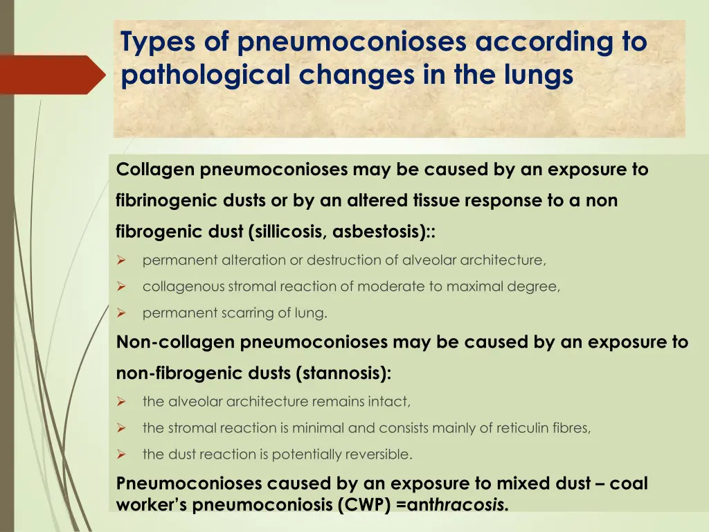 types of pneumoconioses according to pathological