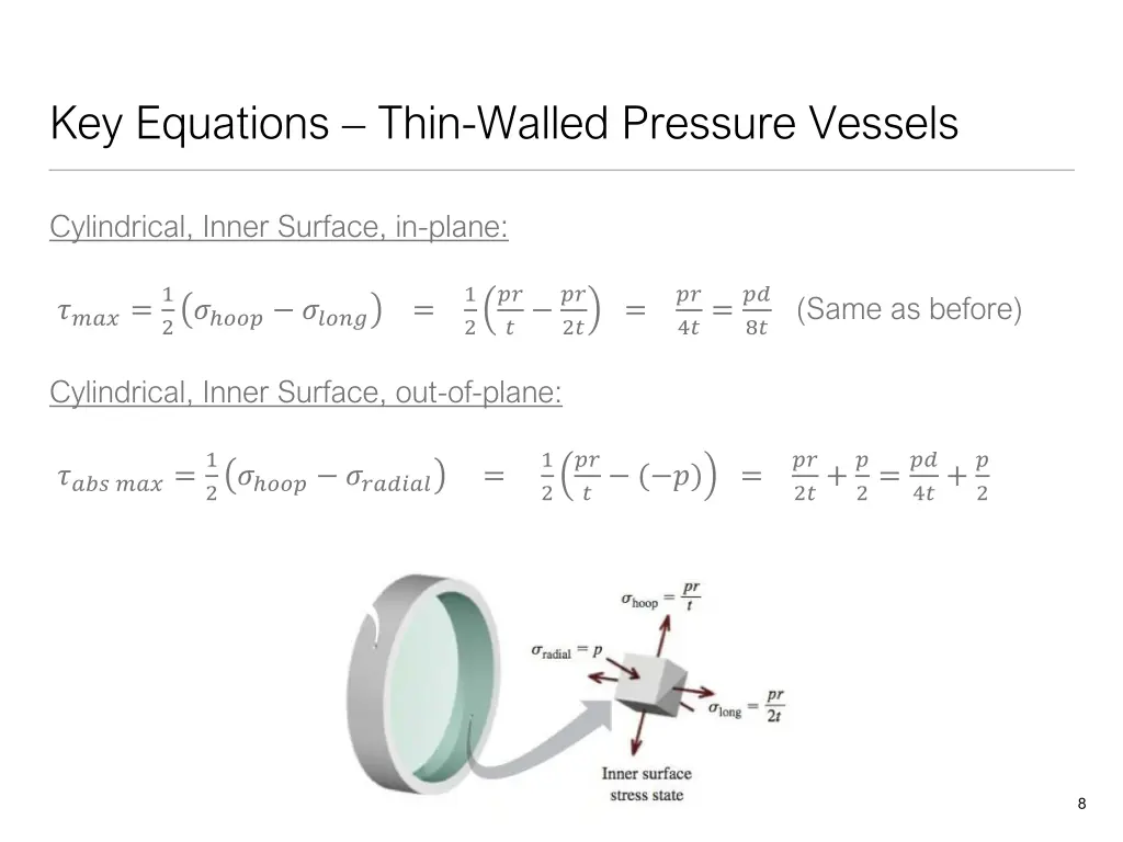 key equations thin walled pressure vessels 3