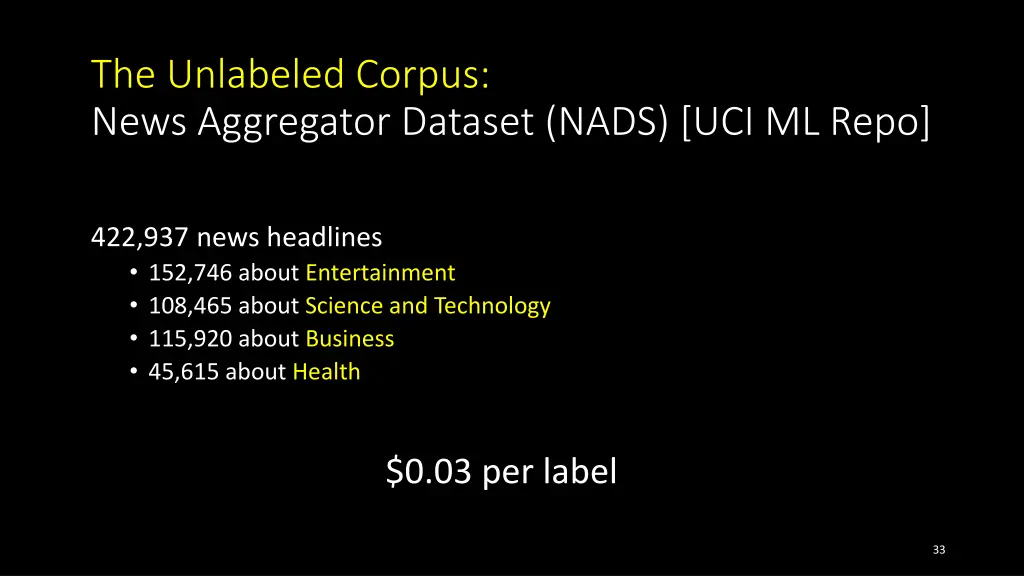 the unlabeled corpus news aggregator dataset nads