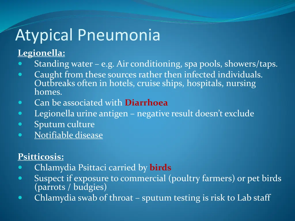 atypical pneumonia legionella standing water