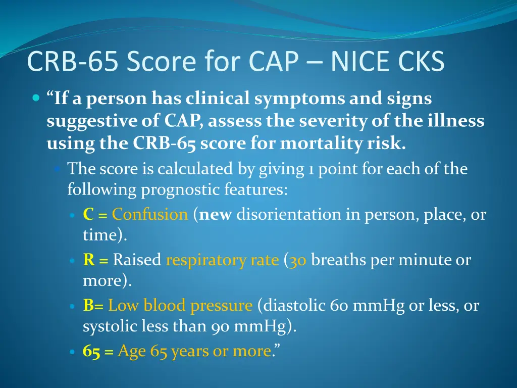 crb 65 score for cap nice cks