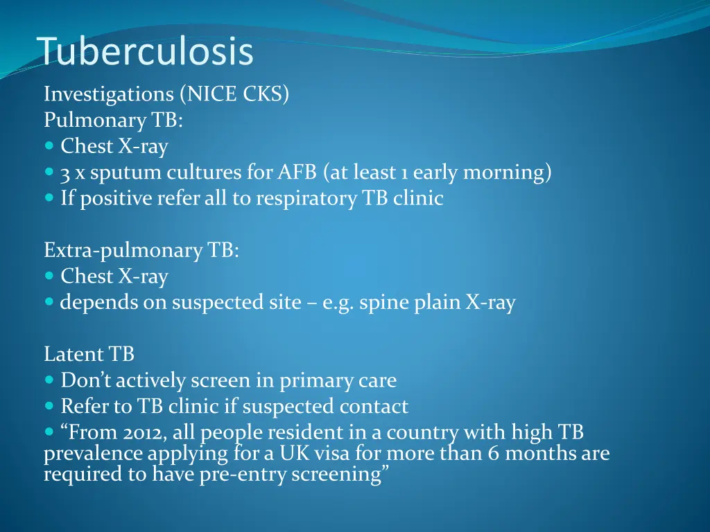 tuberculosis investigations nice cks pulmonary