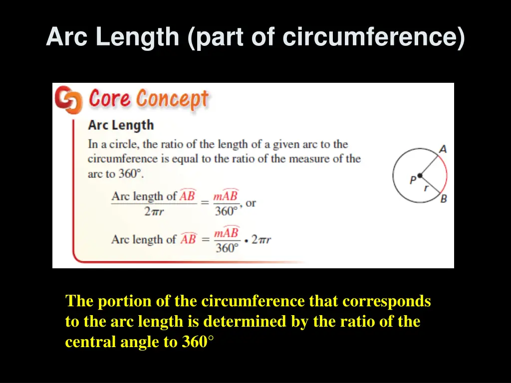 arc length part of circumference