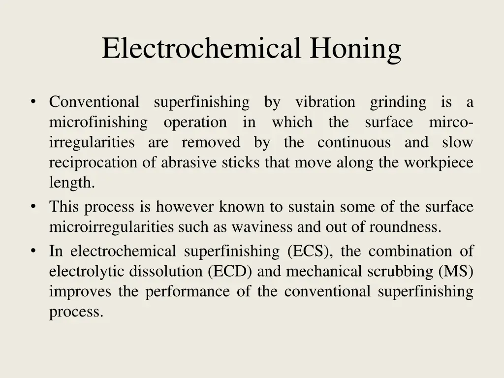 electrochemical honing