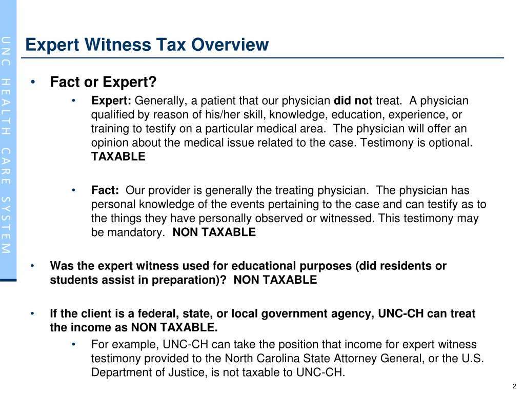 expert witness tax overview