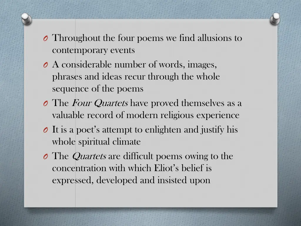 o throughout the four poems we find allusions